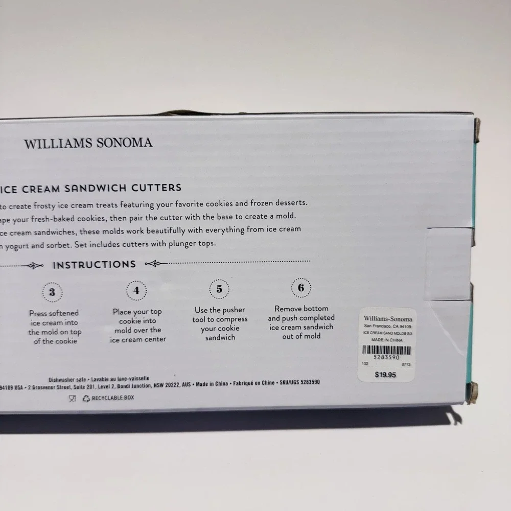 Williams Sonoma Ice Cream Sandwich Cutters 3 Piece Set Circle‎ Heart Star Shapes